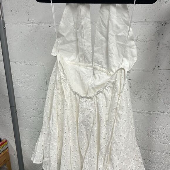 White Halter Dress with Eyelet Design - Baby Doll Dress - Size Medium - No Tags - Picture 4 of 5
